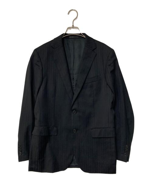 BLACK LABEL CRESTBRIDGE（ブラックレーベル クレストブリッジ）BLACK LABEL CRESTBRIDGE (ブラックレーベル クレストブリッジ) ストライプテーラードジャケット ブラック サイズ:38Lの古着・服飾アイテム