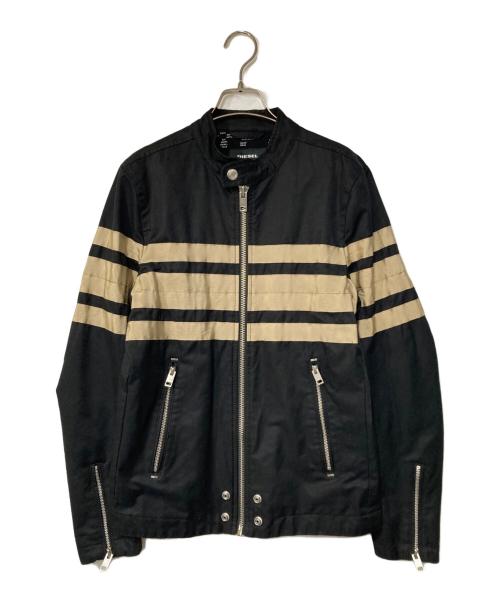 DIESEL（ディーゼル）DIESEL (ディーゼル) シングルライダースジャケット ブラック×ベージュ サイズ:Sの古着・服飾アイテム