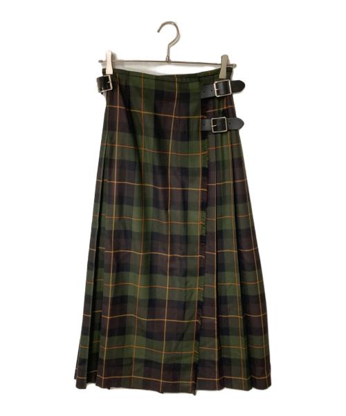 O'NEIL OF DUBLIN（オニールオブダブリン）O'NEIL OF DUBLIN (オニールオブダブリン) チェック ウールラッププリーツスカート グリーン×ブラウン サイズ:36の古着・服飾アイテム