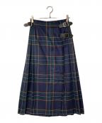O'NEIL OF DUBLINオニールオブダブリン）の古着「チェック ウールラッププリーツスカート」｜ネイビー×グリーン