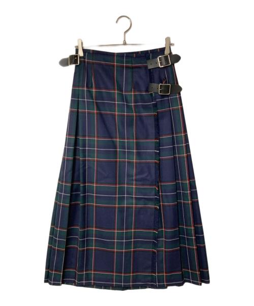 O'NEIL OF DUBLIN（オニールオブダブリン）O'NEIL OF DUBLIN (オニールオブダブリン) チェック ウールラッププリーツスカート ネイビー×グリーン サイズ:36の古着・服飾アイテム