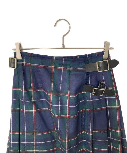 O'NEIL OF DUBLIN（オニールオブダブリン）O'NEIL OF DUBLIN (オニールオブダブリン) チェック ウールラッププリーツスカート ネイビー×グリーン サイズ:36の古着・服飾アイテム