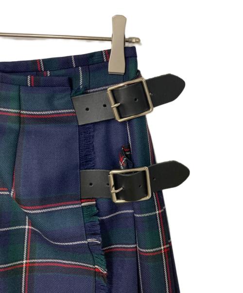 O'NEIL OF DUBLIN（オニールオブダブリン）O'NEIL OF DUBLIN (オニールオブダブリン) チェック ウールラッププリーツスカート ネイビー×グリーン サイズ:36の古着・服飾アイテム