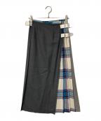 O'NEIL OF DUBLINオニールオブダブリン）の古着「チェック切替 ウールラッププリーツスカート」｜グレー×ブルー