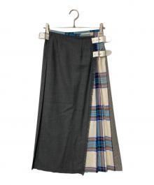 O'NEIL OF DUBLIN（オニールオブダブリン）の古着「チェック切替 ウールラッププリーツスカート」｜グレー×ブルー