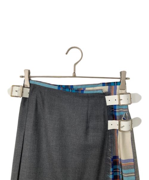 O'NEIL OF DUBLIN（オニールオブダブリン）O'NEIL OF DUBLIN (オニールオブダブリン) チェック切替 ウールラッププリーツスカート グレー×ブルー サイズ:36の古着・服飾アイテム