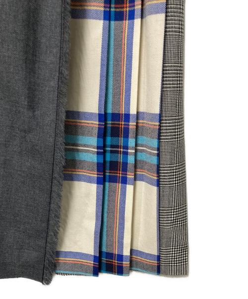 O'NEIL OF DUBLIN（オニールオブダブリン）O'NEIL OF DUBLIN (オニールオブダブリン) チェック切替 ウールラッププリーツスカート グレー×ブルー サイズ:36の古着・服飾アイテム