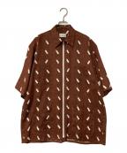 COTTON PANコットンパン）の古着「PILLIES 総柄ジップシャツ」｜ブラウン×ホワイト