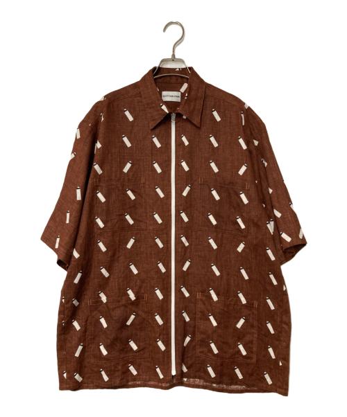 COTTON PAN（コットンパン）COTTON PAN (コットンパン) PILLIES 総柄ジップシャツ ブラウン×ホワイト サイズ:3の古着・服飾アイテム