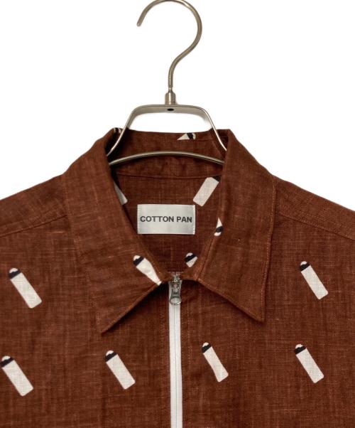 COTTON PAN（コットンパン）COTTON PAN (コットンパン) PILLIES 総柄ジップシャツ ブラウン×ホワイト サイズ:3の古着・服飾アイテム