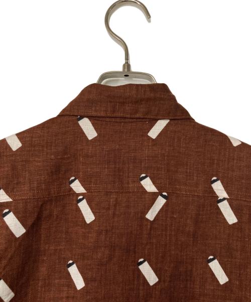 COTTON PAN（コットンパン）COTTON PAN (コットンパン) PILLIES 総柄ジップシャツ ブラウン×ホワイト サイズ:3の古着・服飾アイテム