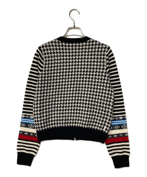 PAUL SMITH（ポールスミス）Paul Smith (ポールスミス) ハウンドトゥース柄フルジップニットカーディガン ホワイト×ブラック サイズ:Mの古着・服飾アイテム