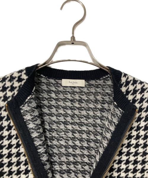 PAUL SMITH（ポールスミス）Paul Smith (ポールスミス) ハウンドトゥース柄フルジップニットカーディガン ホワイト×ブラック サイズ:Mの古着・服飾アイテム