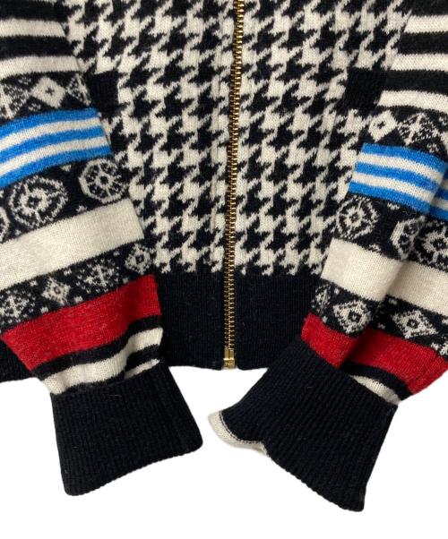 PAUL SMITH（ポールスミス）Paul Smith (ポールスミス) ハウンドトゥース柄フルジップニットカーディガン ホワイト×ブラック サイズ:Mの古着・服飾アイテム