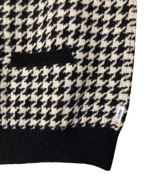 PAUL SMITH（ポールスミス）Paul Smith (ポールスミス) ハウンドトゥース柄フルジップニットカーディガン ホワイト×ブラック サイズ:Mの古着・服飾アイテム