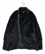 COTTON PANコットンパン）の古着「LINDA LINDA エコファーライダースジャケット」｜ブラック×グリーン