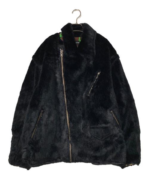 COTTON PAN（コットンパン）COTTON PAN (コットンパン) LINDA LINDA エコファーライダースジャケット ブラック×グリーン サイズ:2の古着・服飾アイテム