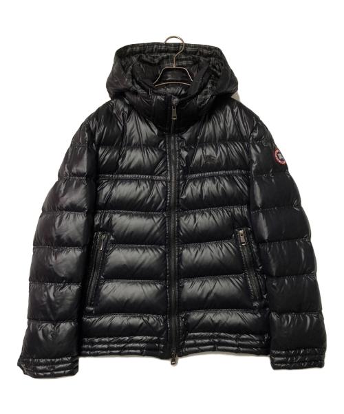 BURBERRY BLACK LABEL（バーバリーブラックレーベル）BURBERRY BLACK LABEL (バーバリーブラックレーベル) ホースロゴ刺繍 フーデッドダウンジャケット ブラック サイズ:LLの古着・服飾アイテム