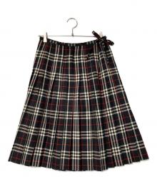 Burberry's BLUE LABEL（バーバリーズ ブルーレーベル）の古着「ノバチェック ラップウールスカート」｜ブラック