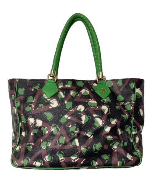 Vivienne Westwood（ヴィヴィアンウエストウッド）Vivienne Westwood (ヴィヴィアンウエストウッド) 総柄トートバッグ グリーン×ブラックの古着・服飾アイテム