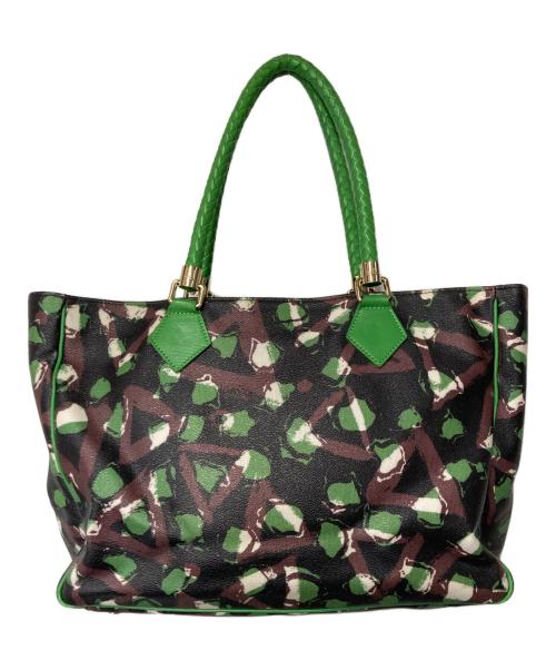 Vivienne Westwood（ヴィヴィアンウエストウッド）Vivienne Westwood (ヴィヴィアンウエストウッド) 総柄トートバッグ グリーン×ブラックの古着・服飾アイテム