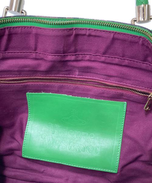 Vivienne Westwood（ヴィヴィアンウエストウッド）Vivienne Westwood (ヴィヴィアンウエストウッド) 総柄トートバッグ グリーン×ブラックの古着・服飾アイテム