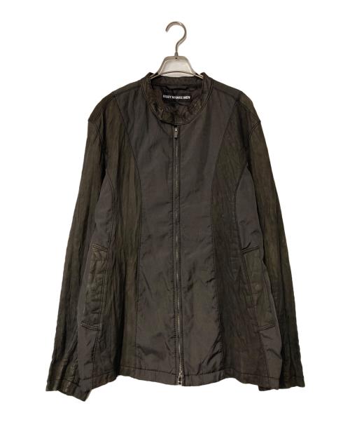 ISSEY MIYAKE MEN（イッセイミヤケメン）ISSEY MIYAKE MEN (イッセイミヤケメン) シワ加工 レザー切替ジップアップジャケット ブラウン サイズ:4の古着・服飾アイテム