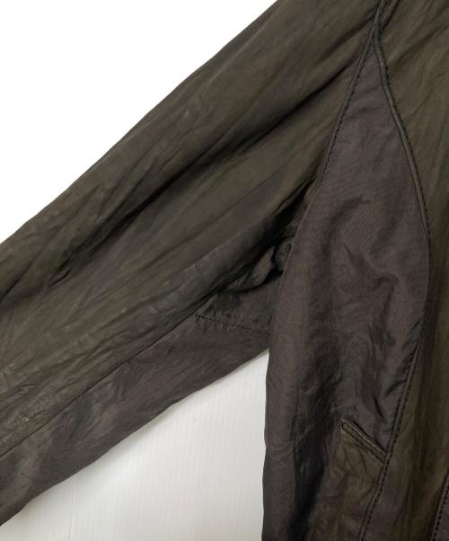 ISSEY MIYAKE MEN（イッセイミヤケメン）ISSEY MIYAKE MEN (イッセイミヤケメン) シワ加工 レザー切替ジップアップジャケット ブラウン サイズ:4の古着・服飾アイテム