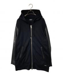 DIESEL（ディーゼル）の古着「シープレザー切替ジップパーカー」｜ブラック