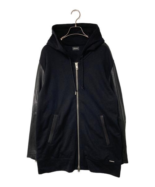 DIESEL（ディーゼル）DIESEL (ディーゼル) シープレザー切替ジップパーカー ブラック サイズ:XLの古着・服飾アイテム