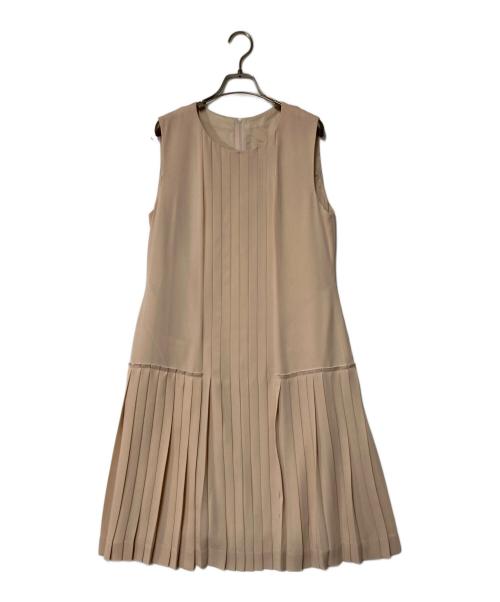 FOXEY（フォクシー）FOXEY (フォクシー) ノースリーブプリーツ切替ワンピース ベージュ サイズ:40の古着・服飾アイテム