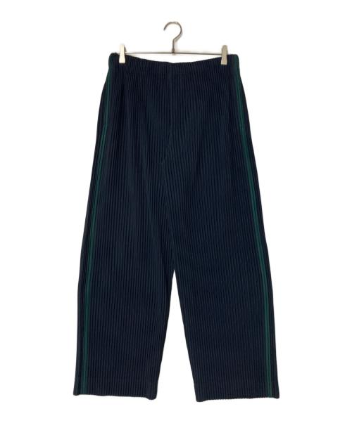 HOMME PLISSE ISSEY MIYAKE（オム プリッセ イッセイ ミヤケ）HOMME PLISSE ISSEY MIYAKE (オム プリッセ イッセイ ミヤケ) サイドライン プリーツパンツ ネイビー×グリーン サイズ:2の古着・服飾アイテム