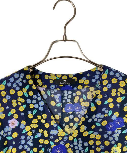 PS Paul Smith（ＰＳポールスミス）PS Paul Smith (ＰＳポールスミス) 花柄ワンピース ネイビー×イエロー サイズ:40の古着・服飾アイテム