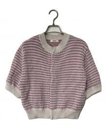 MACPHEE（マカフィー）の古着「ギマコットン ハーフスリーブカーディガン」｜ピンク×ブラック