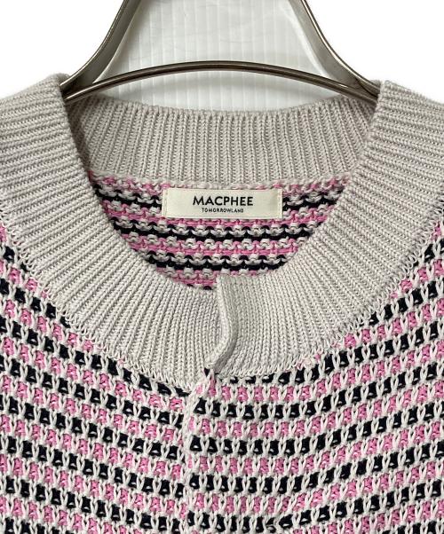 MACPHEE（マカフィー）MACPHEE (マカフィー) ギマコットン ハーフスリーブカーディガン ピンク×ブラック サイズ:Sの古着・服飾アイテム