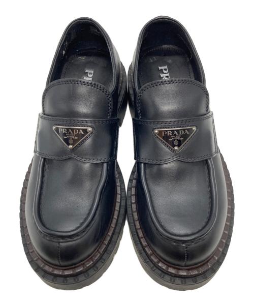 PRADA（プラダ）PRADA (プラダ) ダブルチョコレート トライアングルロゴプレート ローファー ブラック サイズ:5の古着・服飾アイテム