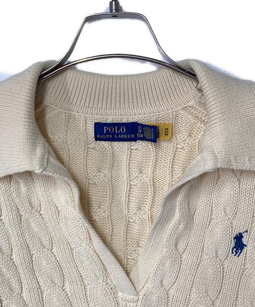 POLO RALPH LAUREN（ポロ・ラルフローレン）POLO RALPH LAUREN (ポロ・ラルフローレン) ポニー刺繍 ケーブルニットスキッパーポロシャツ ベージュ サイズ:XSの古着・服飾アイテム