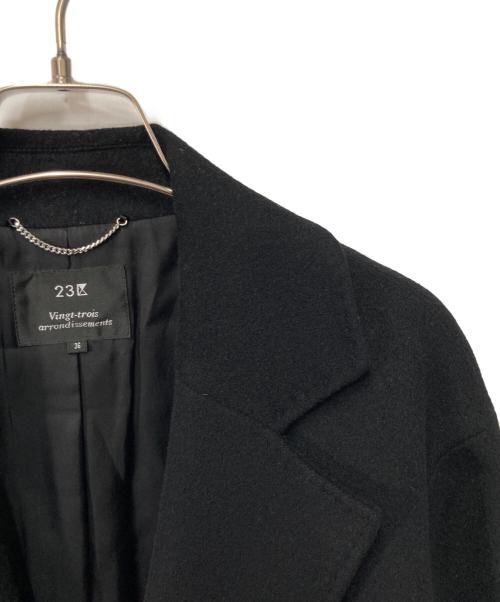 23区（ニジュウサンク）23区 (ニジュウサンク) ウールアンゴラビーバー ロングチェスターコート ブラック サイズ:36の古着・服飾アイテム