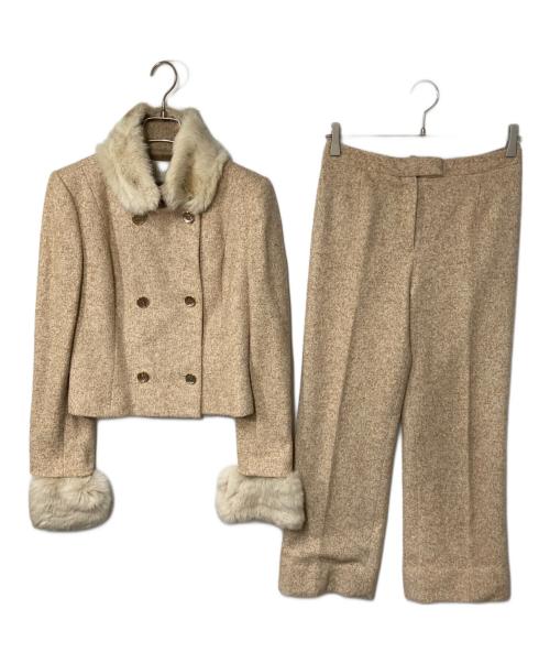 Harrods（ハロッズ）Harrods (ハロッズ) ラビットファー付ツイードセットアップ ベージュ サイズ:2の古着・服飾アイテム