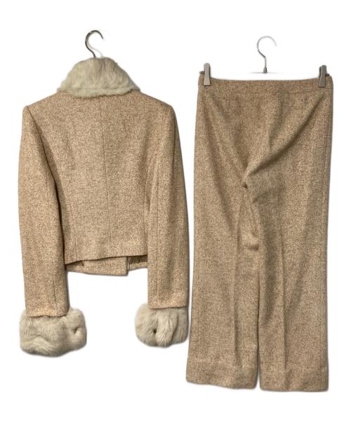 Harrods（ハロッズ）Harrods (ハロッズ) ラビットファー付ツイードセットアップ ベージュ サイズ:2の古着・服飾アイテム
