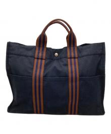 HERMES（エルメス）の古着「フールトゥ キャンバストートバッグ」｜ネイビー×ブラウン
