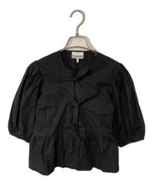 GANNI（ガニー）の古着「Cotton Poplin Peplum Blouse」｜ブラック