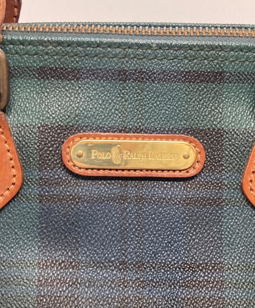 POLO RALPH LAUREN（ポロ・ラルフローレン）POLO RALPH LAUREN (ポロ・ラルフローレン) チェックボストンバッグ グリーン×ブラウンの古着・服飾アイテム