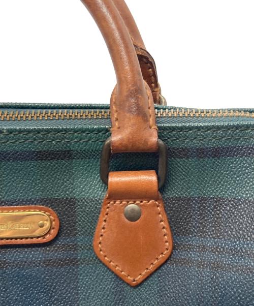 POLO RALPH LAUREN（ポロ・ラルフローレン）POLO RALPH LAUREN (ポロ・ラルフローレン) チェックボストンバッグ グリーン×ブラウンの古着・服飾アイテム