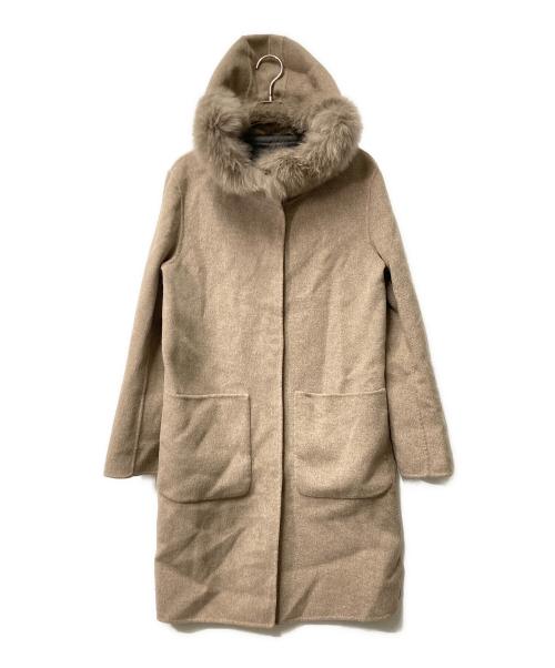 BARNEYS NEWYORK（バーニーズ・ニューヨーク）BARNEYS NEWYORK (バーニーズ・ニューヨーク) フォックスファーリバーシブルウールロングコート ベージュ サイズ:36の古着・服飾アイテム