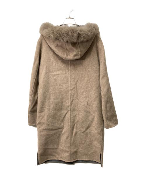 BARNEYS NEWYORK（バーニーズ・ニューヨーク）BARNEYS NEWYORK (バーニーズ・ニューヨーク) フォックスファーリバーシブルウールロングコート ベージュ サイズ:36の古着・服飾アイテム