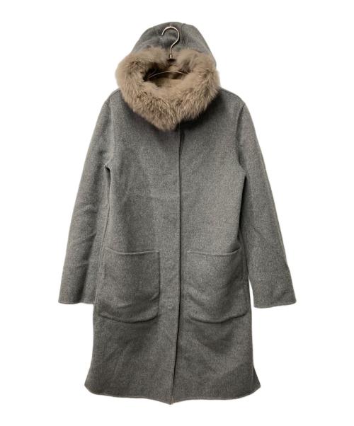 BARNEYS NEWYORK（バーニーズ・ニューヨーク）BARNEYS NEWYORK (バーニーズ・ニューヨーク) フォックスファーリバーシブルウールロングコート ベージュ サイズ:36の古着・服飾アイテム