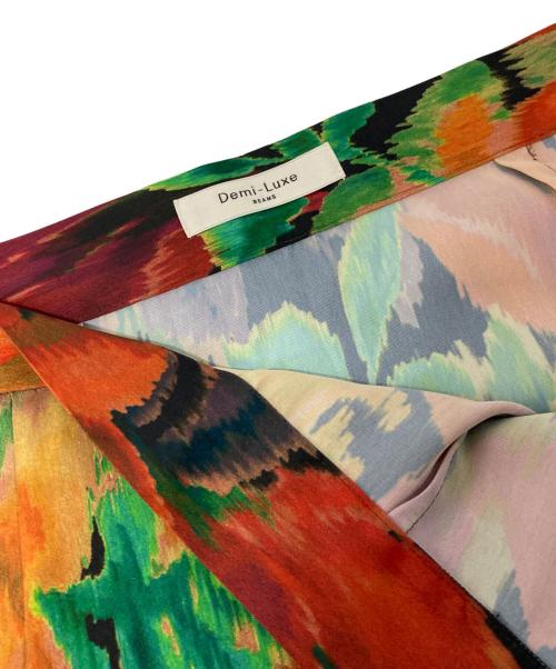 Demi-Luxe Beams（デミルクス ビームス）Demi-Luxe BEAMS (デミルクス ビームス) ラインカット プリントスカート オレンジ×グリーン サイズ:36の古着・服飾アイテム