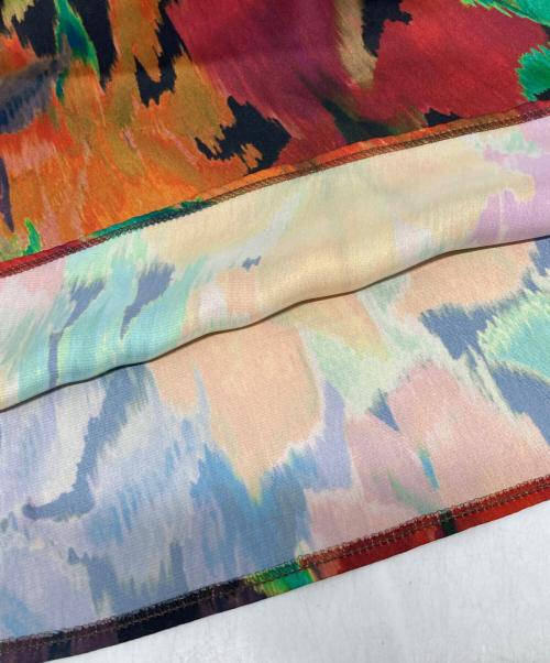 Demi-Luxe Beams（デミルクス ビームス）Demi-Luxe BEAMS (デミルクス ビームス) ラインカット プリントスカート オレンジ×グリーン サイズ:36の古着・服飾アイテム
