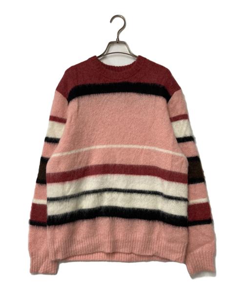 GOLF WANG（ゴルフワン）GOLF WANG (ゴルフワン) モヘヤ混ボーダーニット ピンク×ホワイト サイズ:Ｍの古着・服飾アイテム
